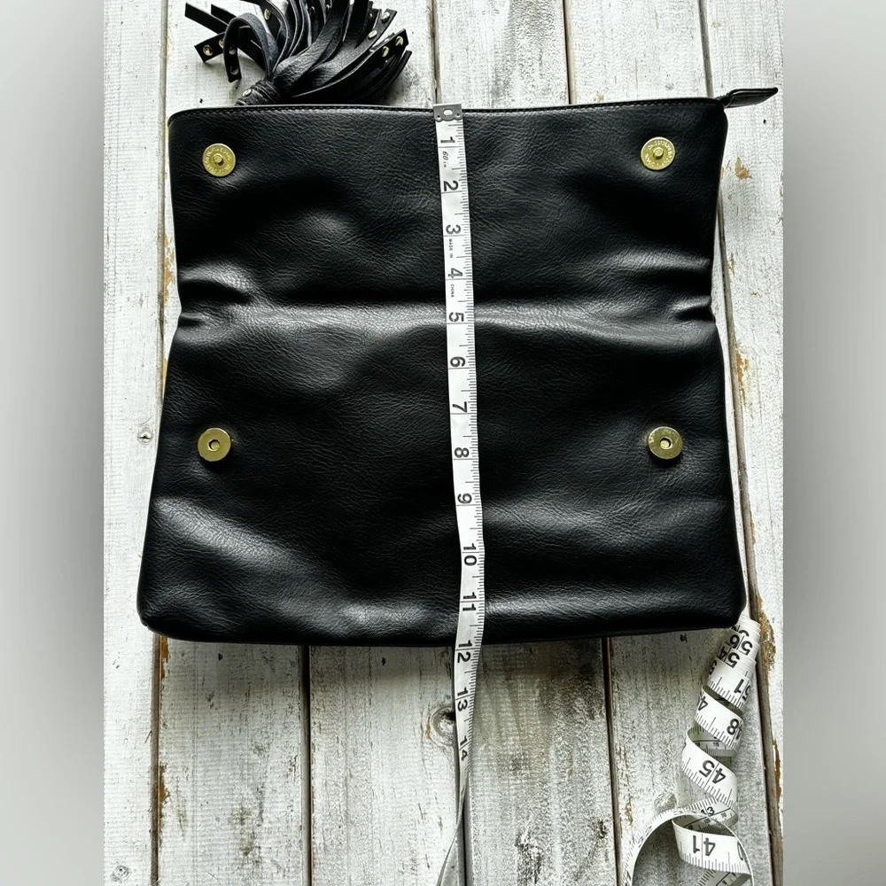 Steve Madden Black Foldover Clutch w/ Tassel Accent